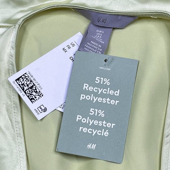 H&M Satin Wrap-Front Mini Dress Recycled Polyester Lime Green-Yellow Sz S - NWT - Picture 6 of 8